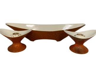 1656 - Royal Haeger 3pc Console Set bowl 6 x 18 x 6 candlesticks 4 x 6 x 4
