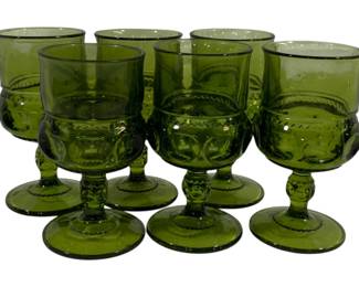 802 - 6 Indiana Green Kings Crown Goblets 6"

