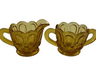 893 - LE Smith Amber Moon & Stars Creamer & Sugar 3.5"

