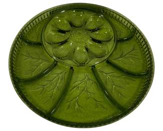 735 - Indiana Glass Pebble Leaf Avocado Serving Tray 13"
