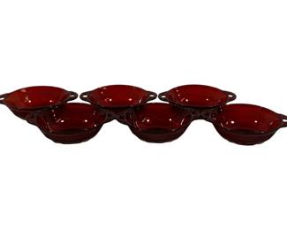 836 - 6 Ruby Red Handled Bowls 4.5"
