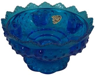 1652 - Fenton Hobnail Blue Candleholder Centerpiece 3.5 x 7
