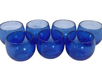 1632 - 7 Cobalt Blue Roly Poly Glasses 2.25"
