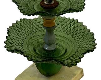 945 - Avocado Glass 2 Tier Bon Bon 9 x 7
