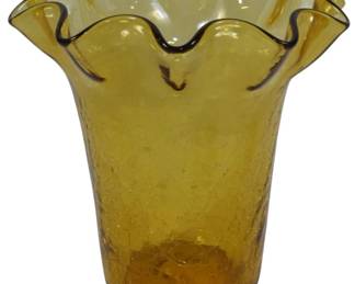 3216 - Blenko Amber Crackle Glass Vase 7.5"
