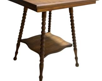 2510 - Square Oak Parlor Table, Spool Legs 28 x 24 x 24
