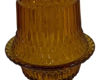 479 - Indiana Glass Amber Diamond Point Fairy Lamp 7" tall

