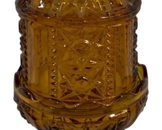 478 - Indiana Glass Stars & Bars Amber Fairy Lamp 7.5" tall
