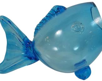 3277 - Blenko Blue Glass Decorative Fish Bowl 11x15x7
