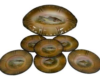1657 - Royal Bonn 7 Piece Bavarian Fish Service Set platter 15 x 10, 8" plates
