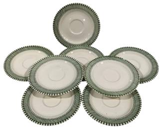 911 - 8 Green & White Saucers 6"
