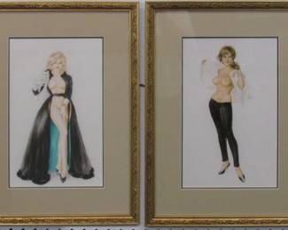 9084 - SET OF 2 PIN UP GIRLS BY ALBERTO VARGAS 13.5 X 18.5
