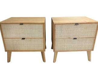 2529 - Pair Cane Front Double Drawer Stands 27 x 25 x 18
