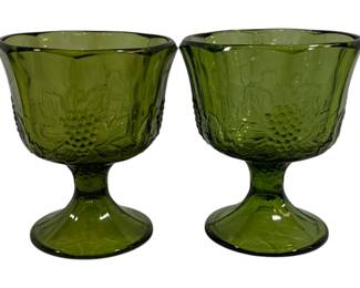 795 - 2 Indiana Avocado Vintage Footed Compotes 6.5"
