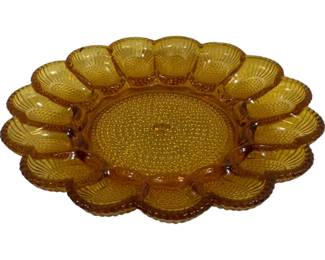 458 - Vintage Indiana Amber Glass Deviled Egg Plate 11.5" round
