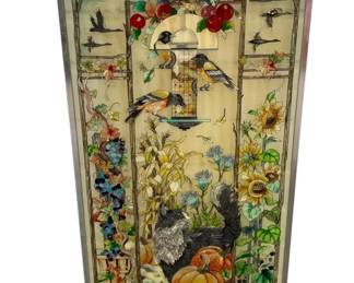 278x - Autumn Hand Painted Window Panel 41 x 21 stained glass style
