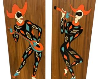 2261 - Pair Harlequin Court Jester Wall Panels 32 x 12
