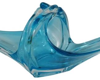 3217 - Koshida Art Glass Aquamarine Wave Bowl 6x15x6
