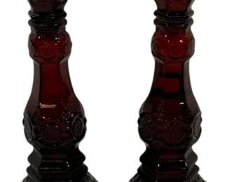 1389 - Pair Avon Ruby Red Candlesticks 9"
