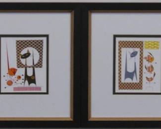 9122 - SET OF 2 MID CENTURY MODERN CATS 10.25 X 11.25
