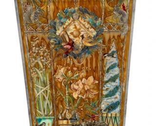 279x - Summer Hand Painted Window Panel 41 x 21 stained glass style
