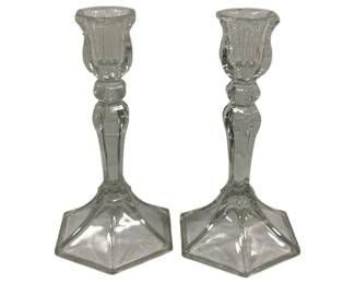 1010 - Pair Glass Candlesticks 7.5"
