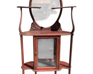 3325 - Vintage Mahogany Oval Mirror Etagere