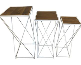 2452 - 3 Graduated Size White Metal & Wood Stands 28 x 12 x 12
