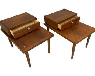 2246 - Merton Gershun American of Martinsville Tables matching inlaid 1 drawer end tables 22 x 20 x 28
