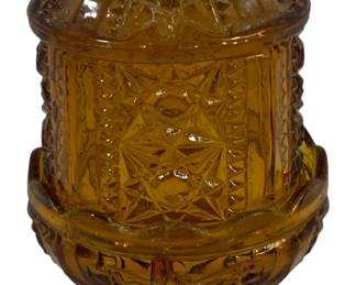 481 - Indiana Glass Stars & Bars Amber Fairy Lamp 7.5" tall
