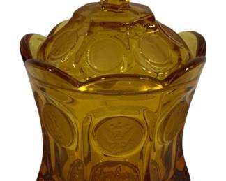 690 - Fostoria Amber Coin Covered Jar 6"
