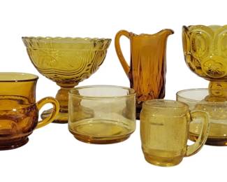 1024 - 7pc Lot of Amber Glass Items
