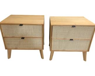 2534 - Pair Cane Front 2 Drawer Stands 27 x 25 x 18
