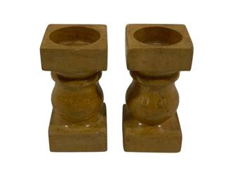 202 - Pair Marble Candleholders 4"
