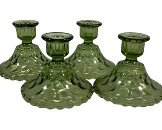790 - 4 Hazel Atlas El Dorado Green Candleholders 3.75"
