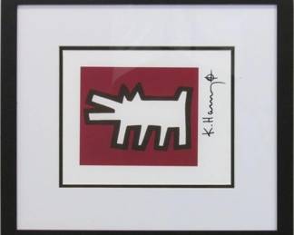 9133 - DOG PRINT BY KEITH HARING 17.5 X 15
