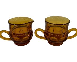 589 - Indiana Amber Kings Crown Creamer & Sugar 3"
