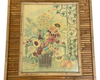 2145 - Bamboo Framed Gloria Erikson Floral Art 29 x 25
