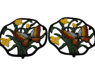 730 - 2 Metal Trivets w/ Butterflies 7 x 7
