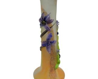 1384 - Monumental Ioan Nemtoi Signed Art Glass Vase With glass applique all around - 26.5" tall x 9" wide at base, some sharp edges and small applique loss
