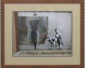9114 - PEEPING BOYS GICLEE BY GRAFFITI ARTIST BANKSY 27 X 22
