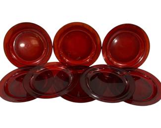 788 - 8 Ruby Red Glass Plates 9.5"
