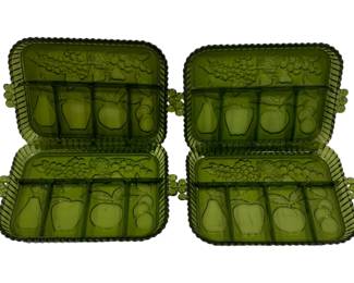 816 - 4 Indiana Glass Green Celery & Relish Trays 13 x 9

