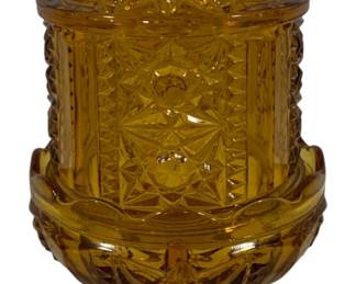 567 - Indiana Glass Stars & Bars Amber Fairy Lamp 7"

