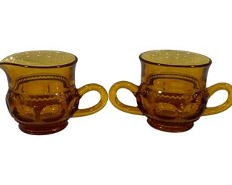 577 - Indiana Kings Crown Amber Creamer & Sugar 3"
