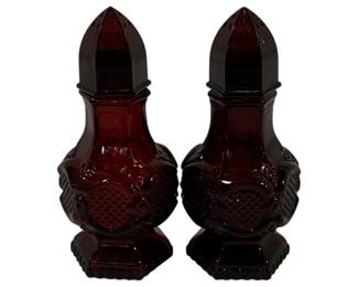 1393 - Pair Avon Ruby Red Salt & Pepper Shakers 5"
