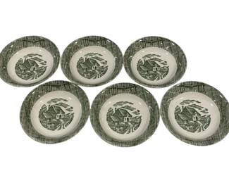909 - 6 Green Currier & Ives Bowls 5.5"
