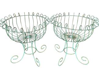 1579 - Pair Metal Wire Planters 22 x 25
