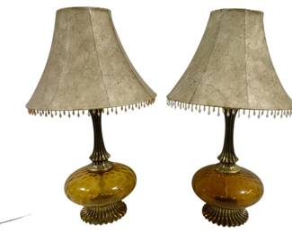 1086 - Pair Vintage Amber Table Lamps 31" used as-is electric/electronic/mechanical item - no guarantee all components, untested
