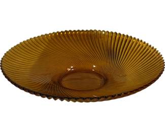 488 - Vintage Amber Swirl Sawtooth Edge Serving Bowl 11.5" round
